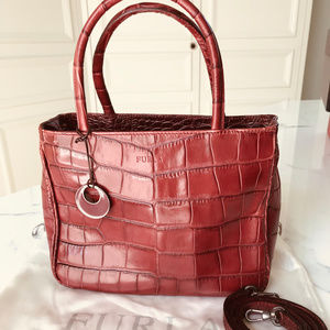 Furla Burgundy Croc Embossed Handbag w/Strap